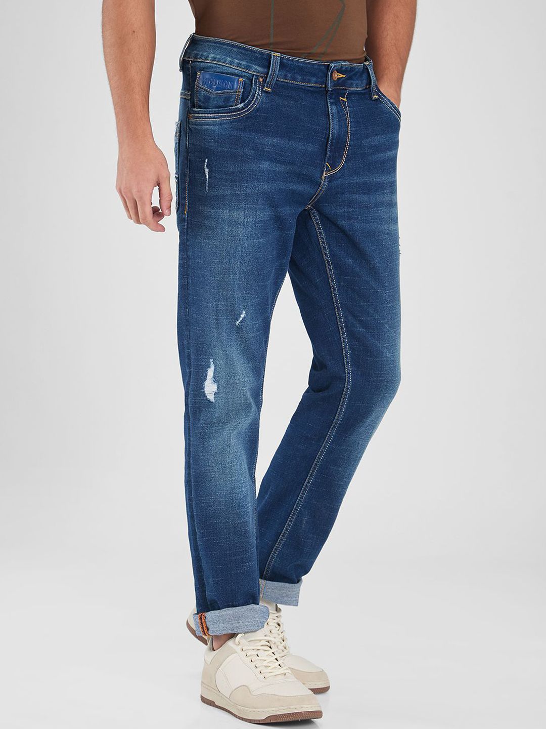 SPYKAR Men Mildly Distressed Light Fade Stretchable Mid-Rise Jeans