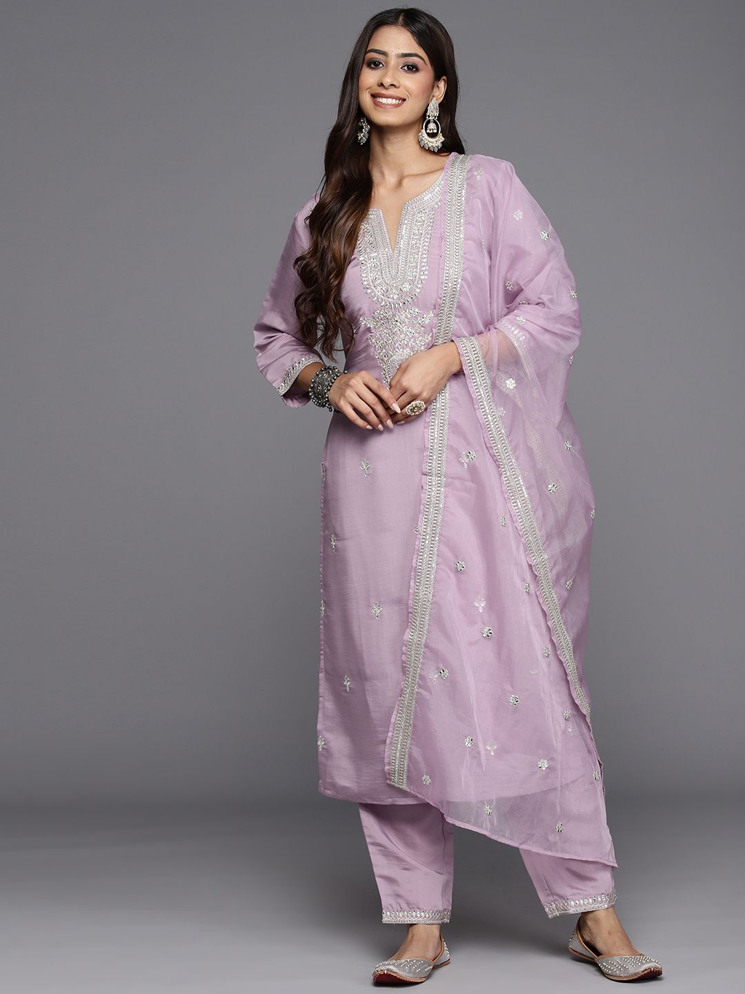 Indo Era Ethnic Motifs Embroidered Regular Sequinned Kurta with Trousers & Dupatta