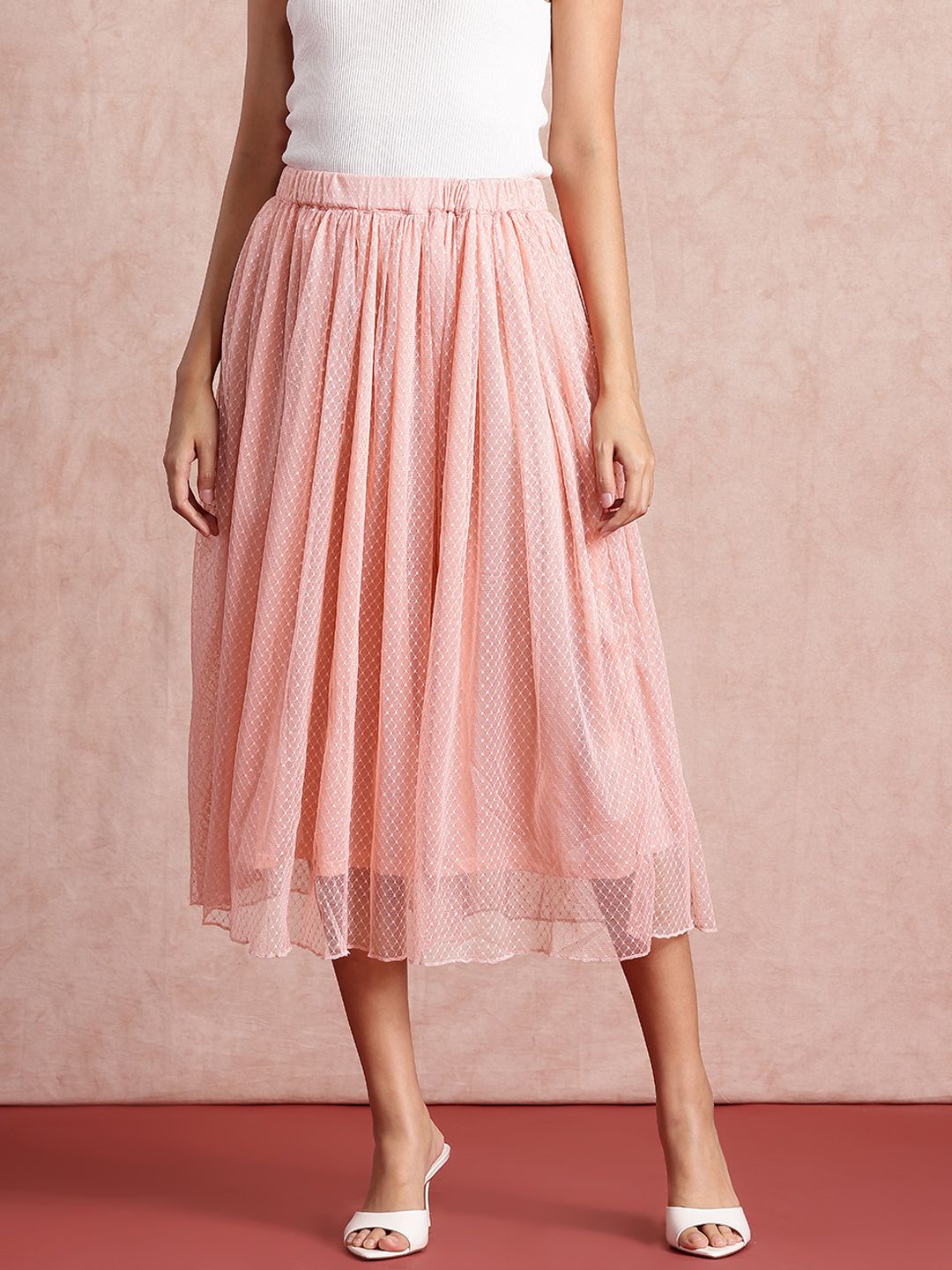 all about you Geometric Self Design A-line Midi Skirt