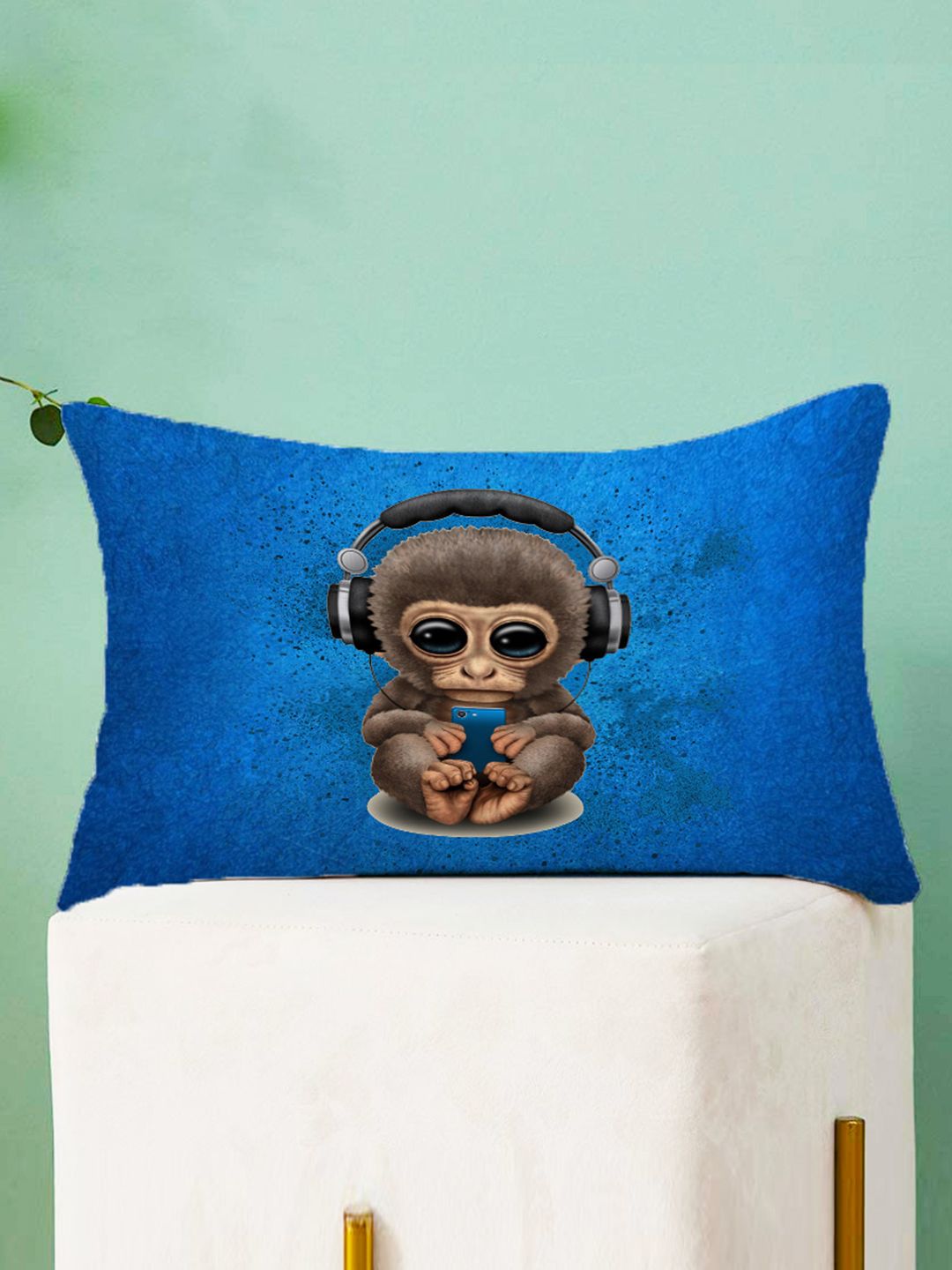 STITCHNEST Pack Of 2 Green & Blue Printed Rectangle Cushion Cover
