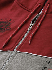 The Indian Garage Co Men Red & Grey Colourblocked Hooded Sweatshirt