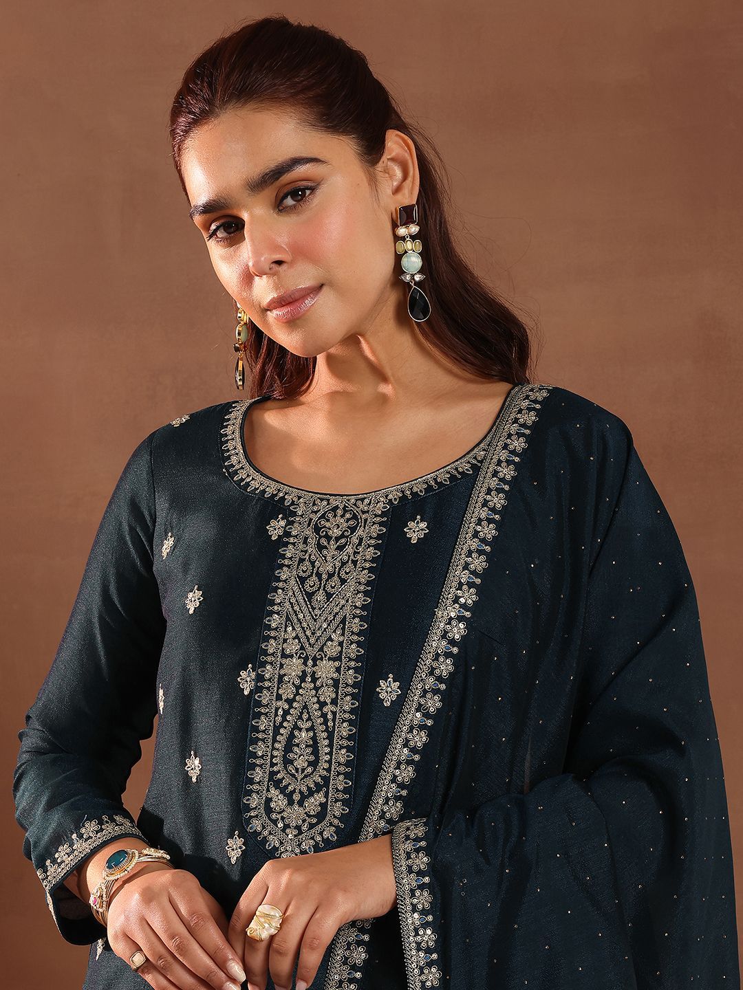 Libas Ethnic Motifs Embroidered Sequinned Kurta With Trousers & Dupatta