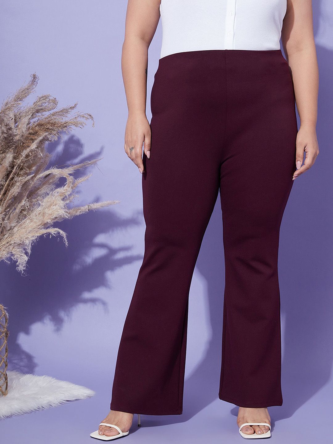 SASSAFRAS Curve Women  4-Way Stretch Bell Bottom High-Rise Trousers