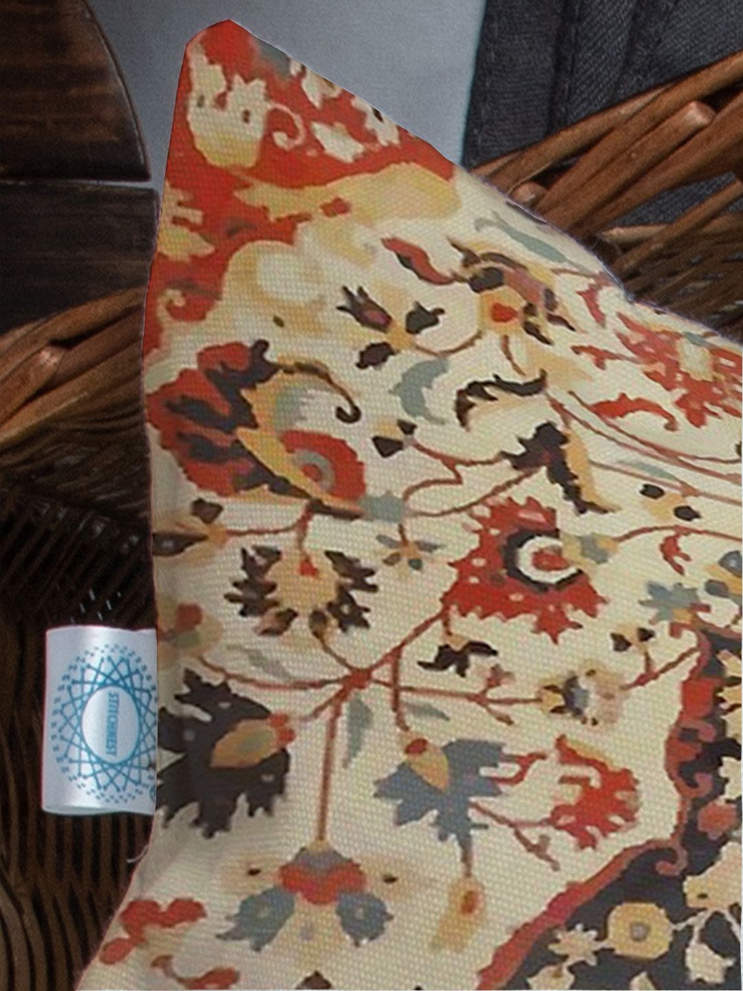 STITCHNEST Brown & Beige Set of 5 Floral Square Cushion Covers