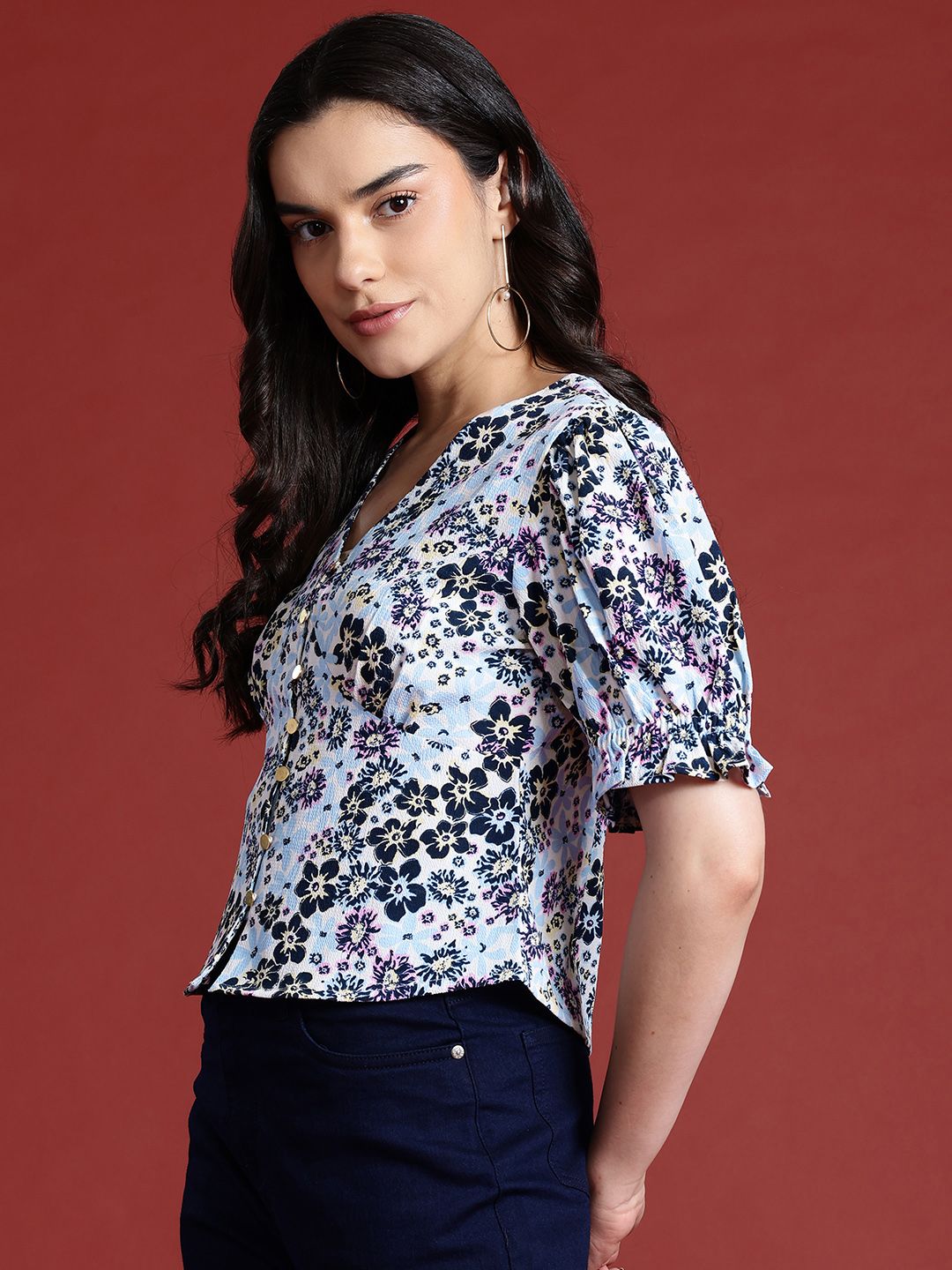all about you Floral Print Puff Sleeve Top