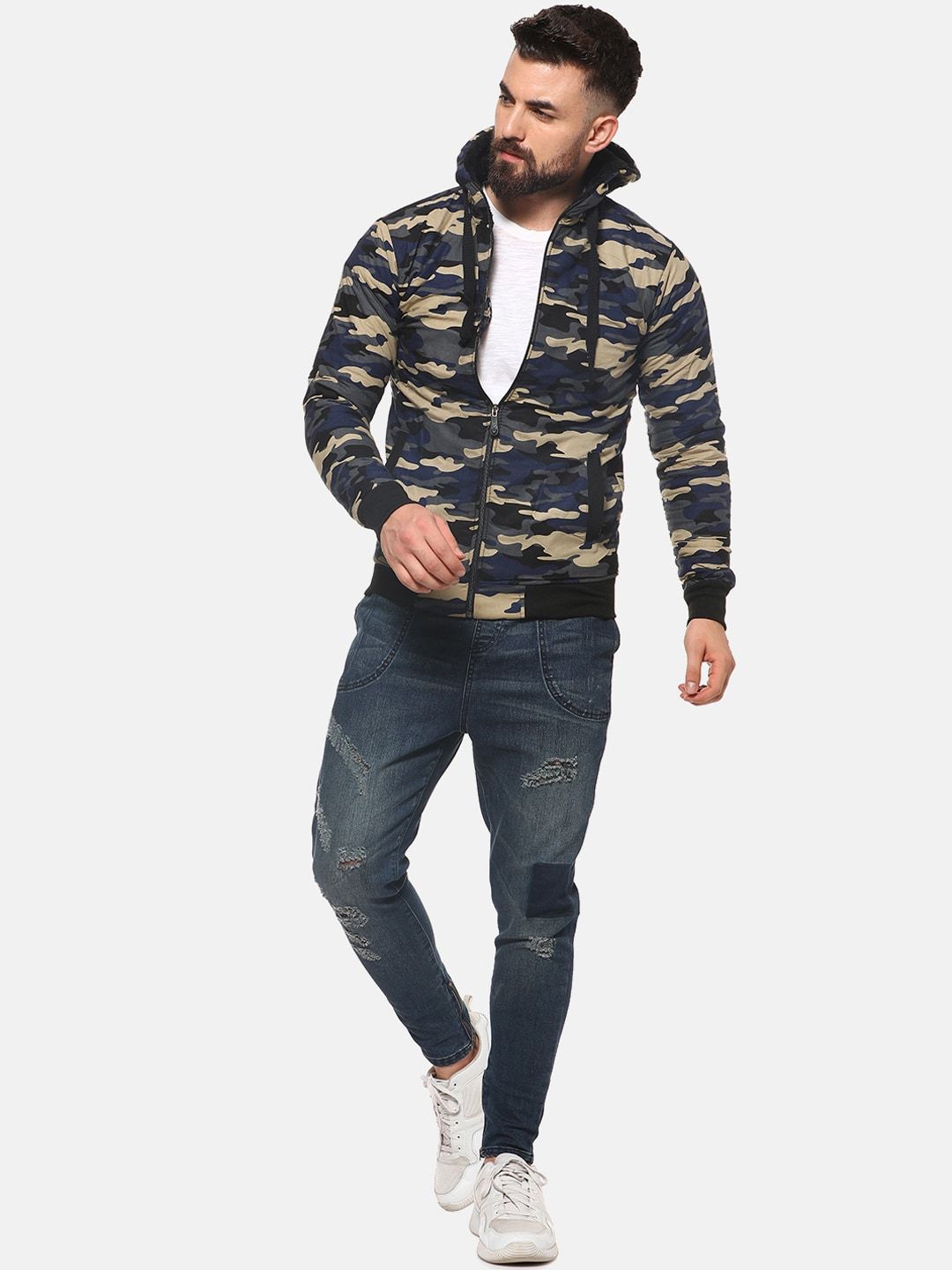 Campus Sutra Men Multicoloured Camouflage Printed Padded Jacket