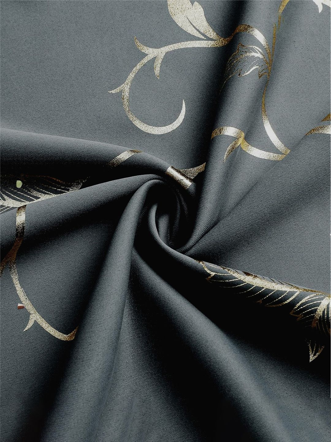 URBAN SPACE Grey & Gold Toned Floral Printed Black Out Long Door Curtain