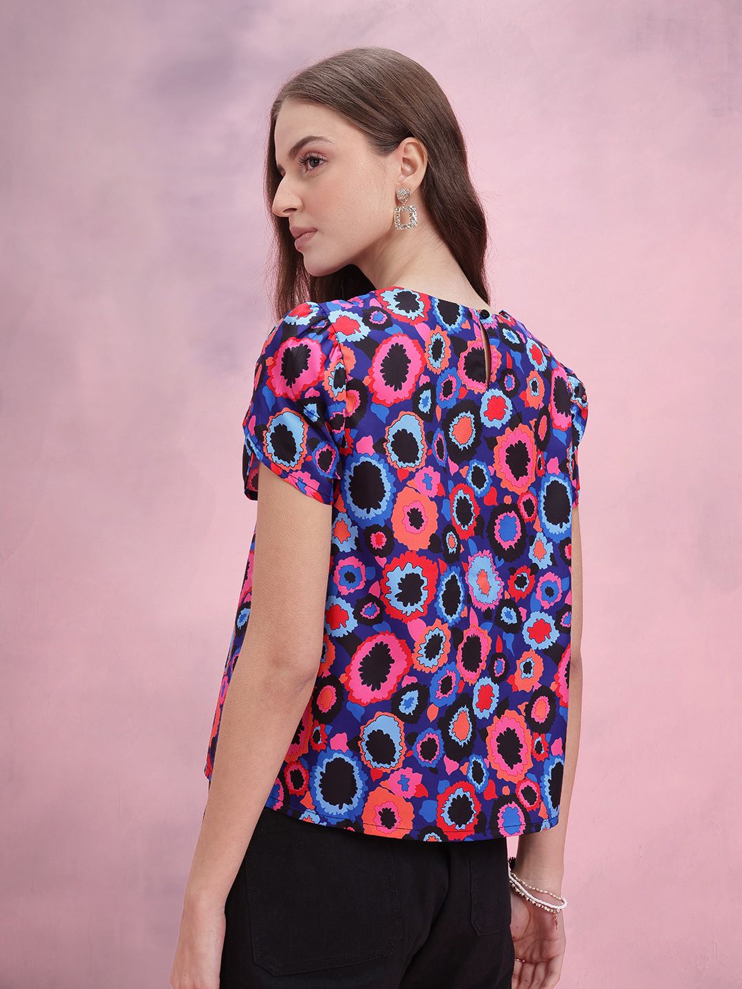 DressBerry Abstract Printed Petal Sleeve Top
