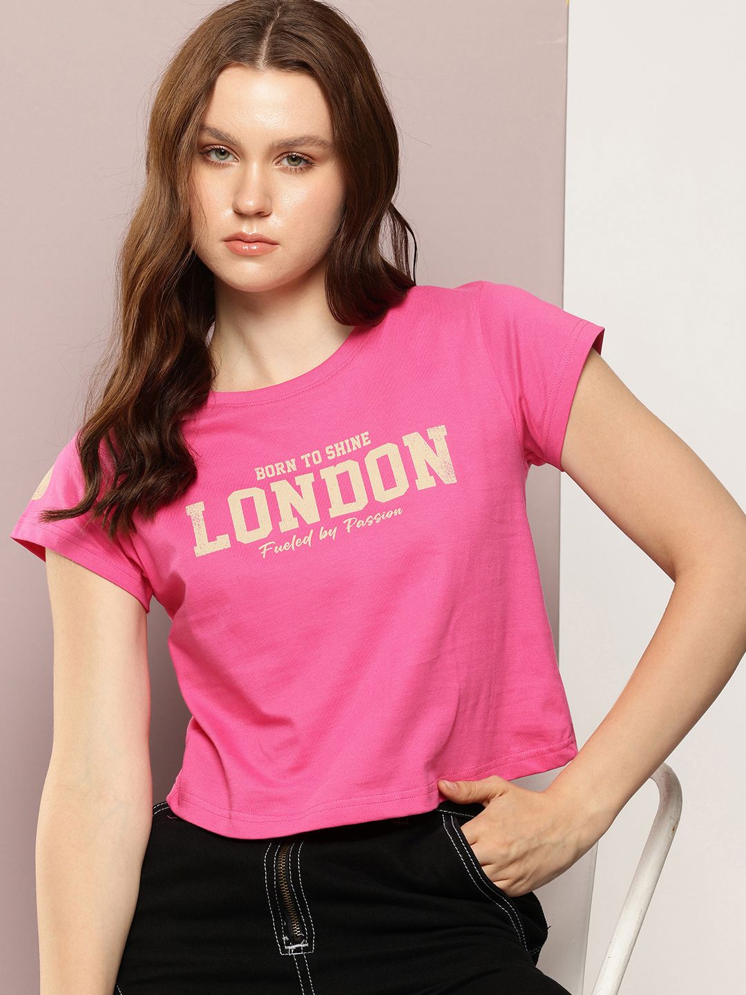 DILLINGER Typography Printed Crop Pure Cotton T-shirt