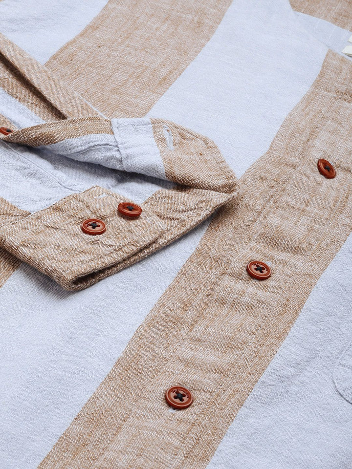 Mr Bowerbird Liberal Fit Self Striped Cotton Linen Casual Shirt