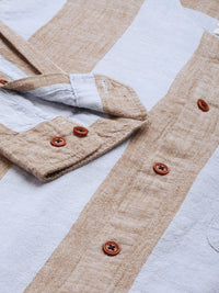 Mr Bowerbird Liberal Fit Self Striped Cotton Linen Casual Shirt