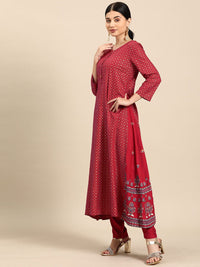 all about you Women Maroon Ethnic Motifs Printed Regular Kurta with Trousers