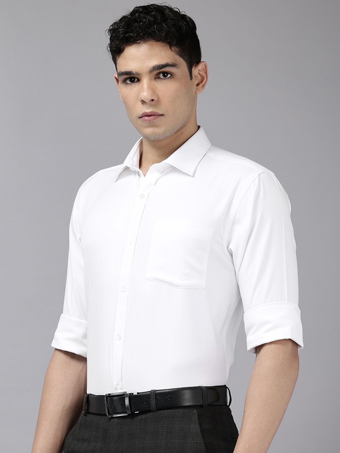 Park Avenue Self Vertical Striped Slim Fit Formal Shirt