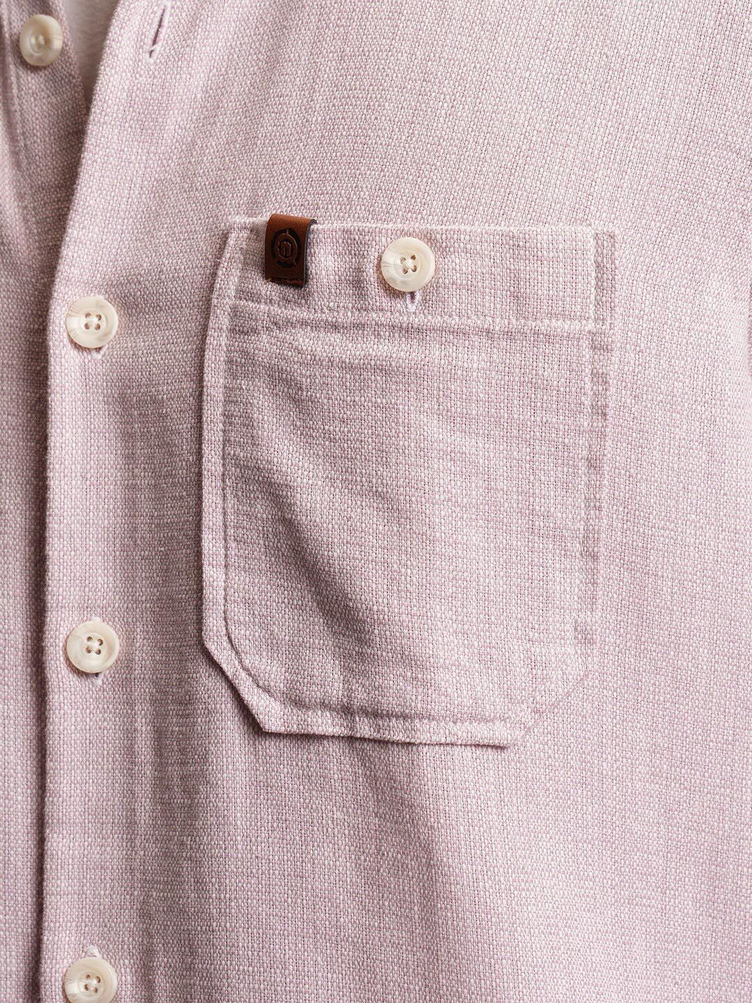 Locomotive Men Light Pink Dobby Textured Checked Utility Pocket Regular Shirt