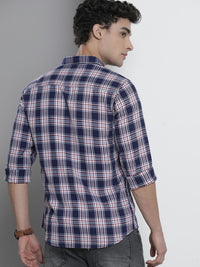 The Indian Garage Co Men Navy Blue & White Checked Casual Shirt