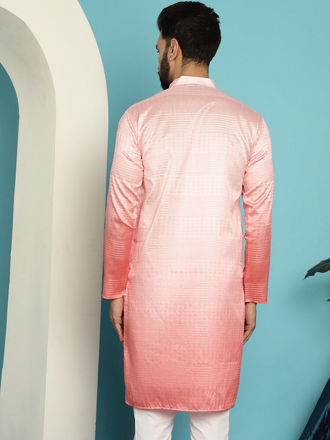 SOJANYA Mandarin Collar Ombre Silk Cotton Jacquard Kurta