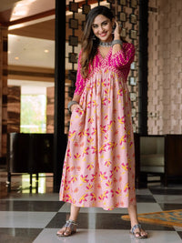 Rustorange Pink Floral A-Line Dress