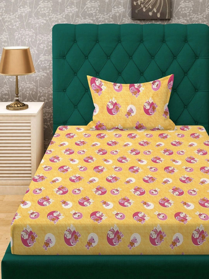 Myntra Elegant Homes Yellow & Pink Printed 400 TC Single Bedsheet & Pillow Cover-2.25x1.5m