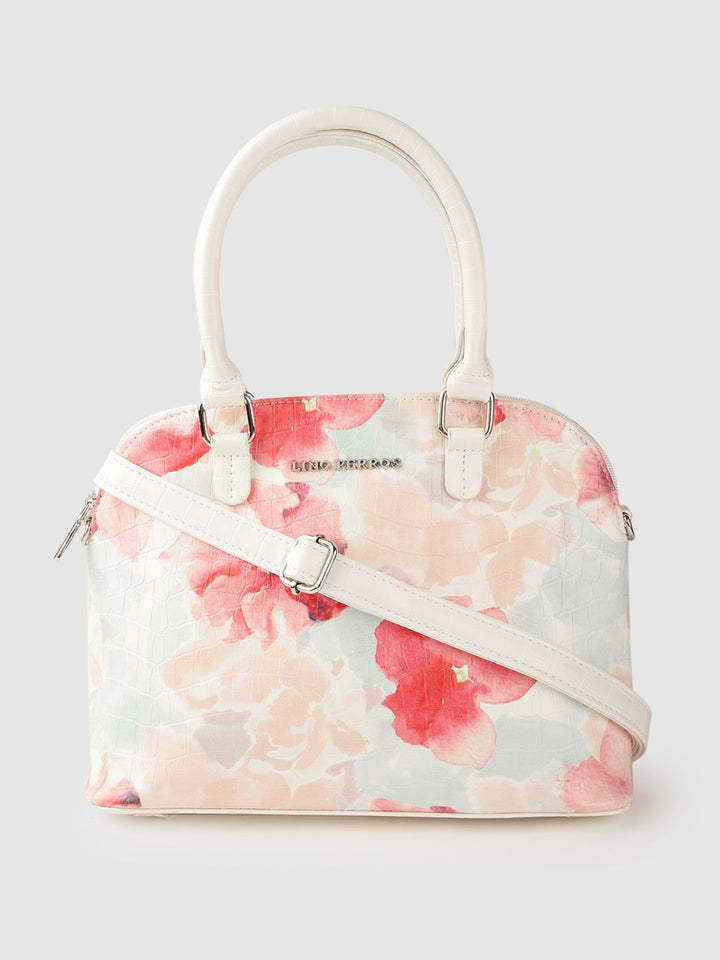 Lino Perros Pink & Off White Floral Printed PU Structured Handheld Bag