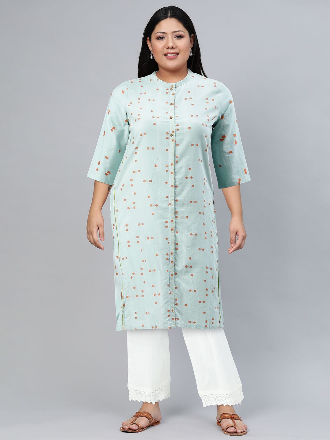 W Women Blue & Brown Printed Kurta