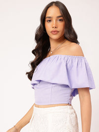 DressBerry Lavender Haze Dobby Ruffled Bardot Top