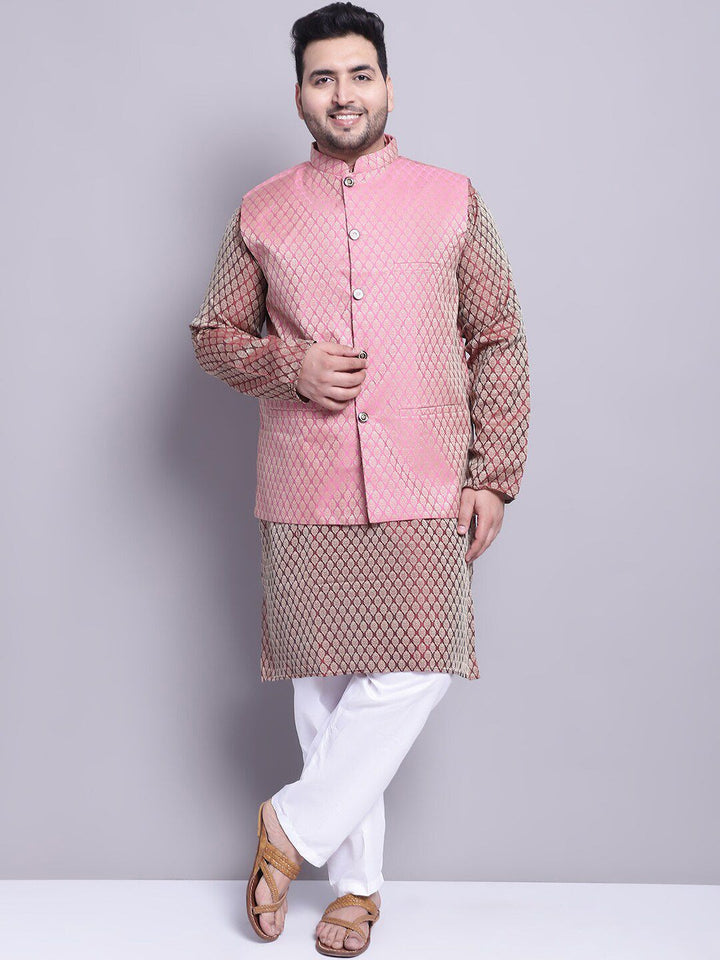 SOJANYA PLUS Plus Size Plus Size Kurta Rekaan Tenun dengan Piyama & Jaket Nehru