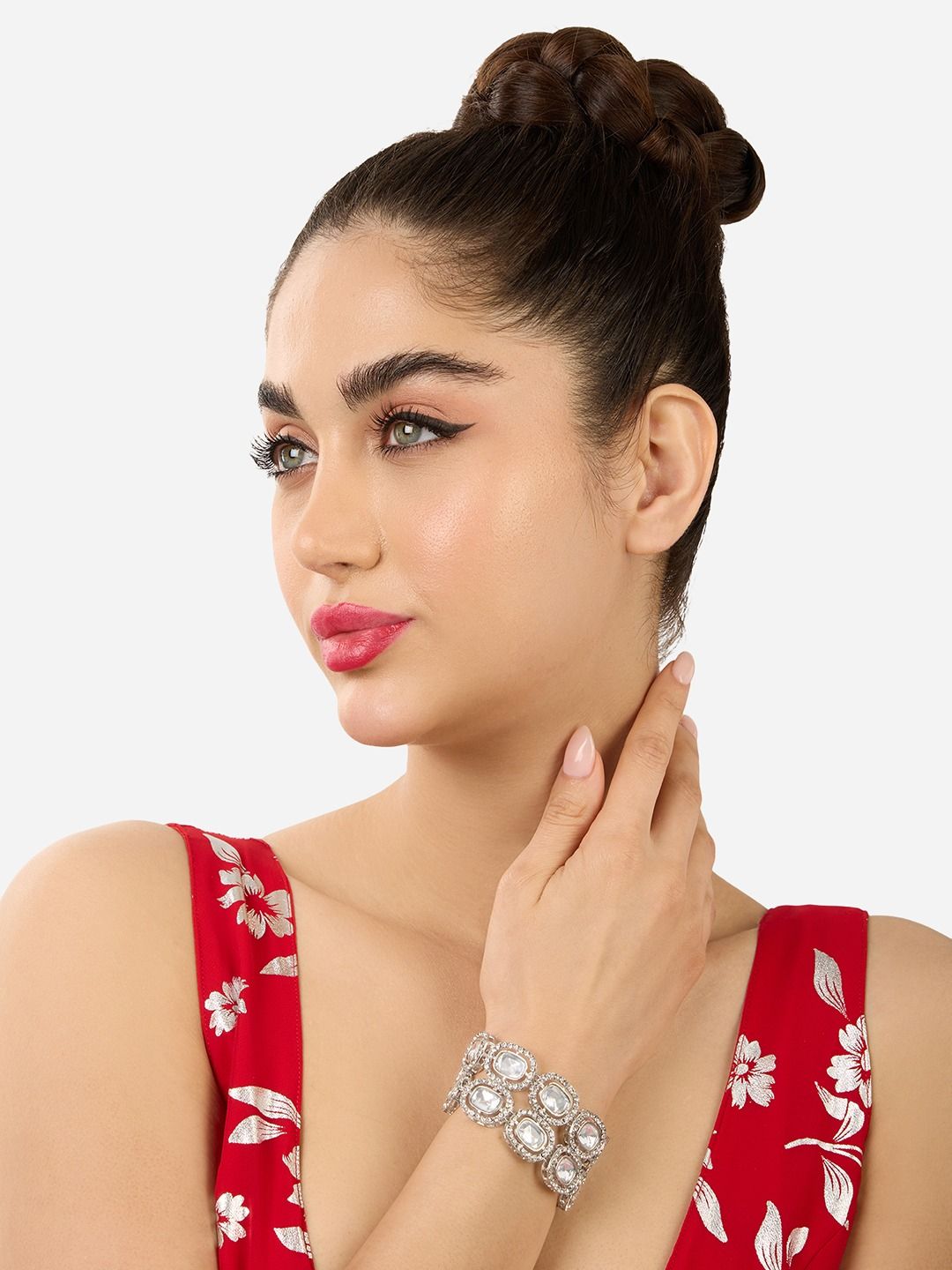 Zaveri Pearls Set of 2 Silver-Plated Austrian Diamonds Studded Wraparound Bracelets