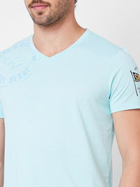 SPYKAR Typography Printed V-Neck Cotton Slim Fit T-shirt