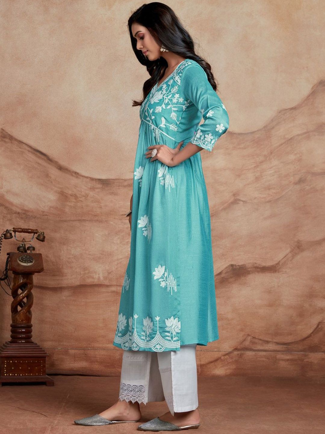 KALINI Women Floral Embroidered Chikankari Summer Sheers Kurta