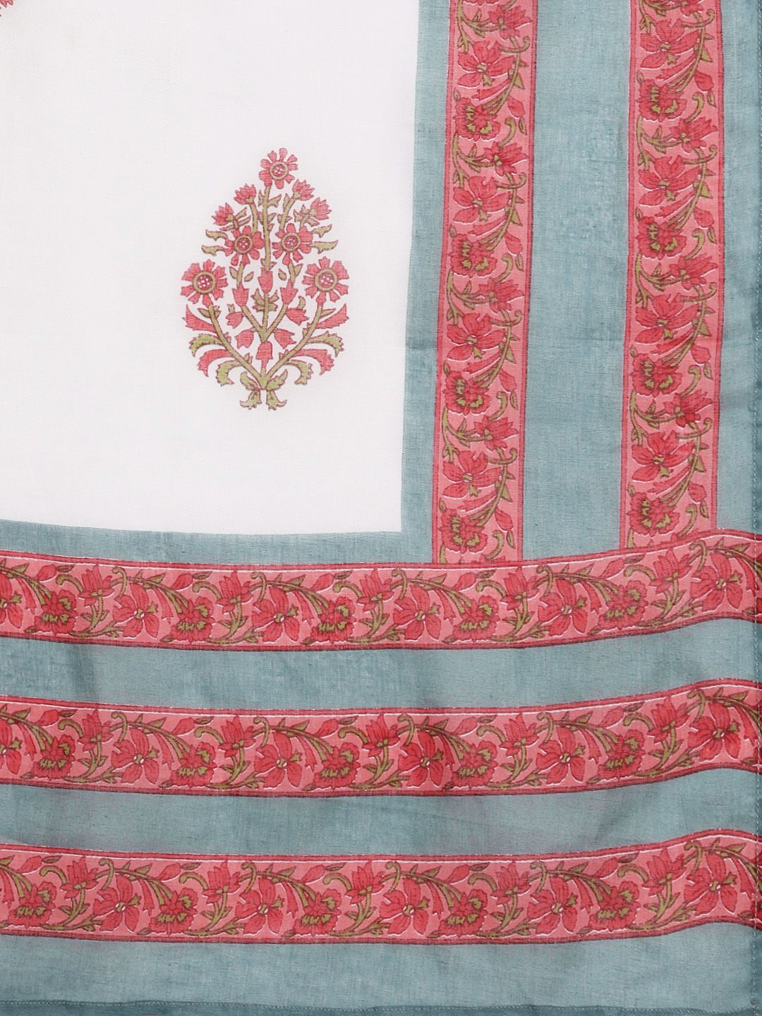 Libas Women Grey & Peach-coloured Floral Print Cotton Kurta Palazzos Dupatta