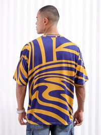 The Indian Garage Co Navy Blue Abstract Print Drop Shoulder Sleeves Oversized T-shirt