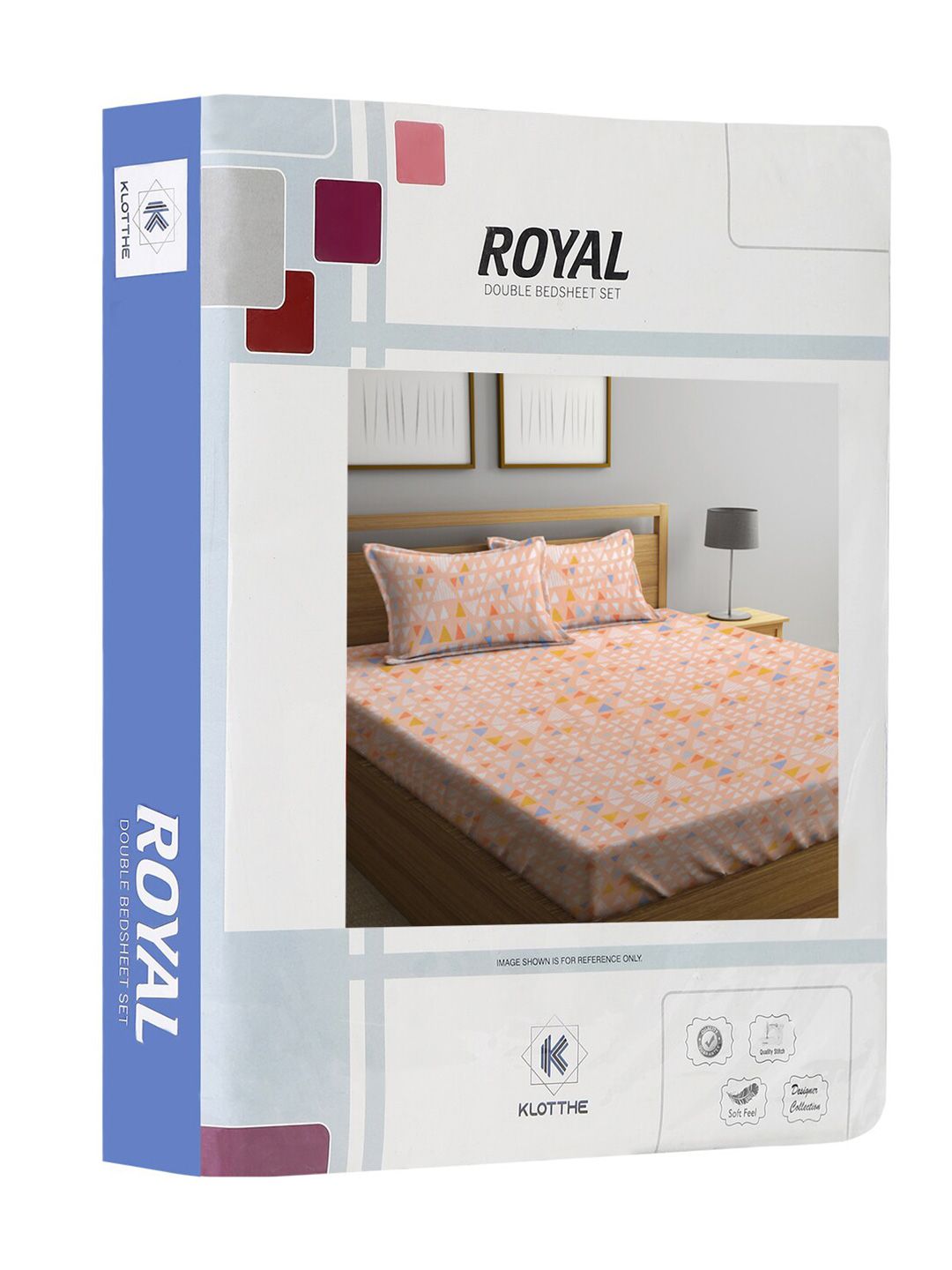 KLOTTHE Peach Kapas Geometrik 300 TC Cadar King Halus dengan 2 Sarung Bantal-98 x 87 inci