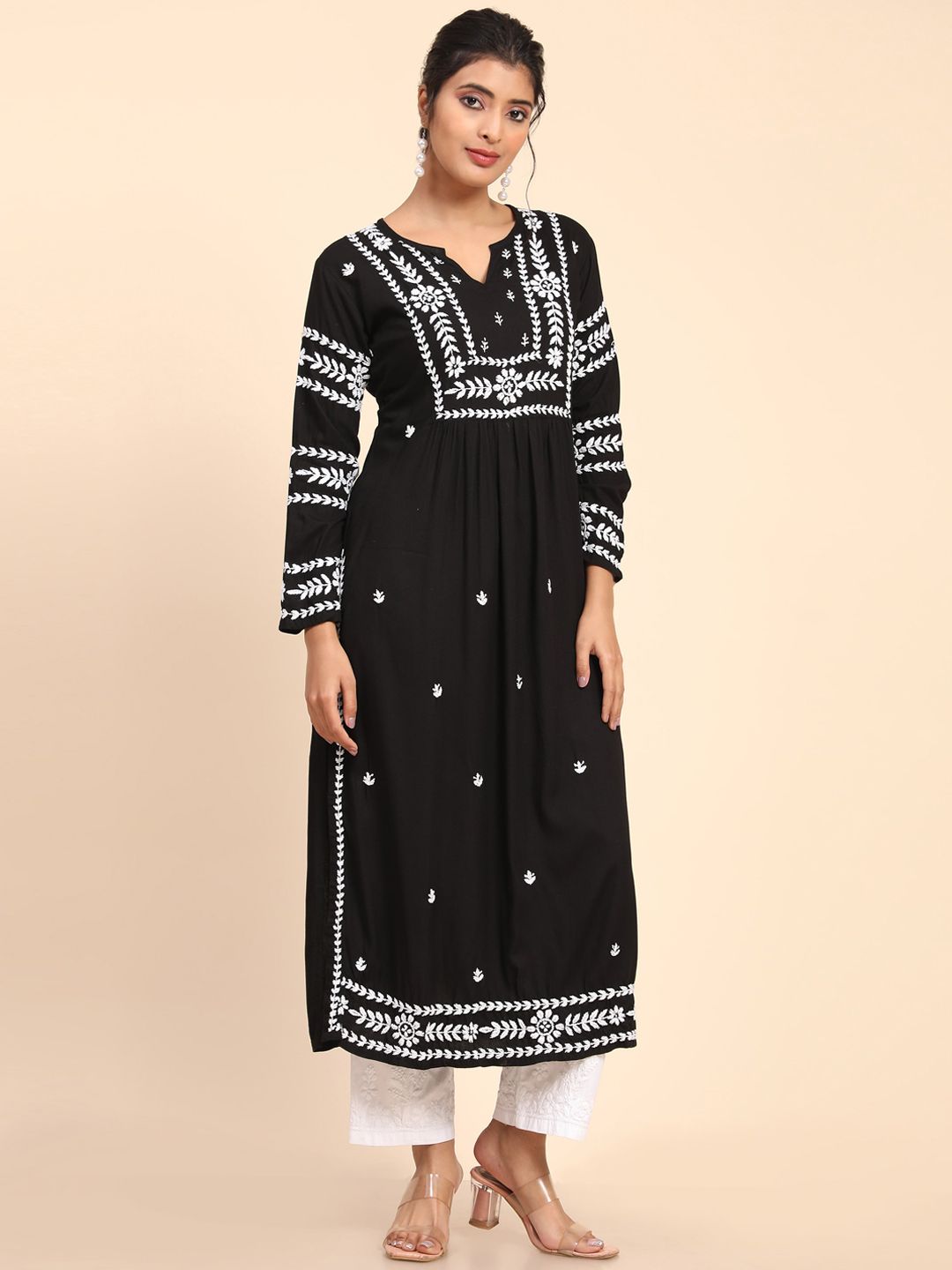 HOUSE OF KARI Women Black Thread Work Kurta