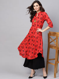 SOJANYA Kurta Bercetak A-Line Wanita Merah & Hitam