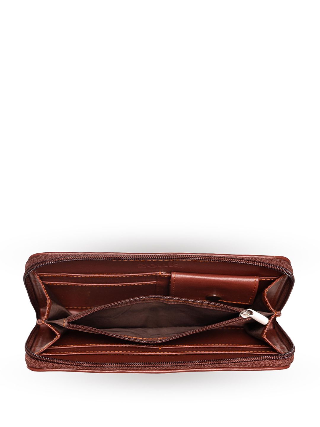 ZOUK Women Brown & Teal Printed Zip Around Wallet