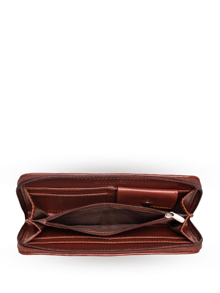 ZOUK Women Brown & Teal Printed Zip Around Wallet
