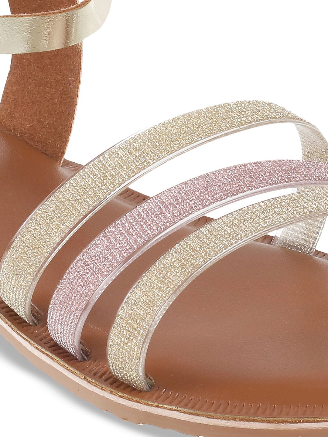 Metro Women Gold-Toned Embellished Open Toe Flats