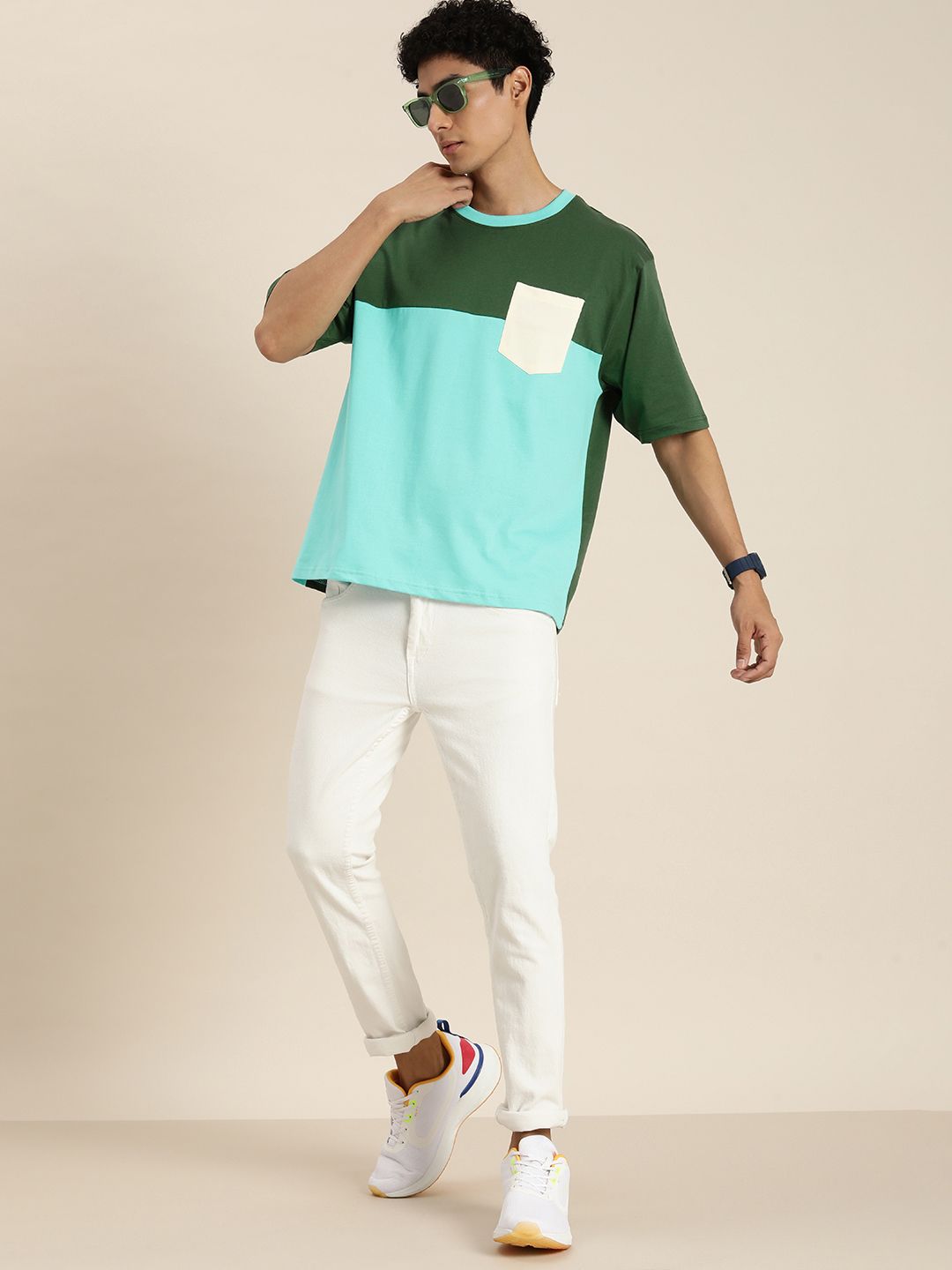 DILLINGER Men Colourblocked Pure Cotton Oversized T-shirt
