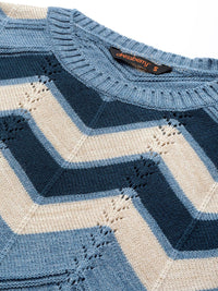 DressBerry Women Navy Blue & Beige Chevron Pullover Sweater