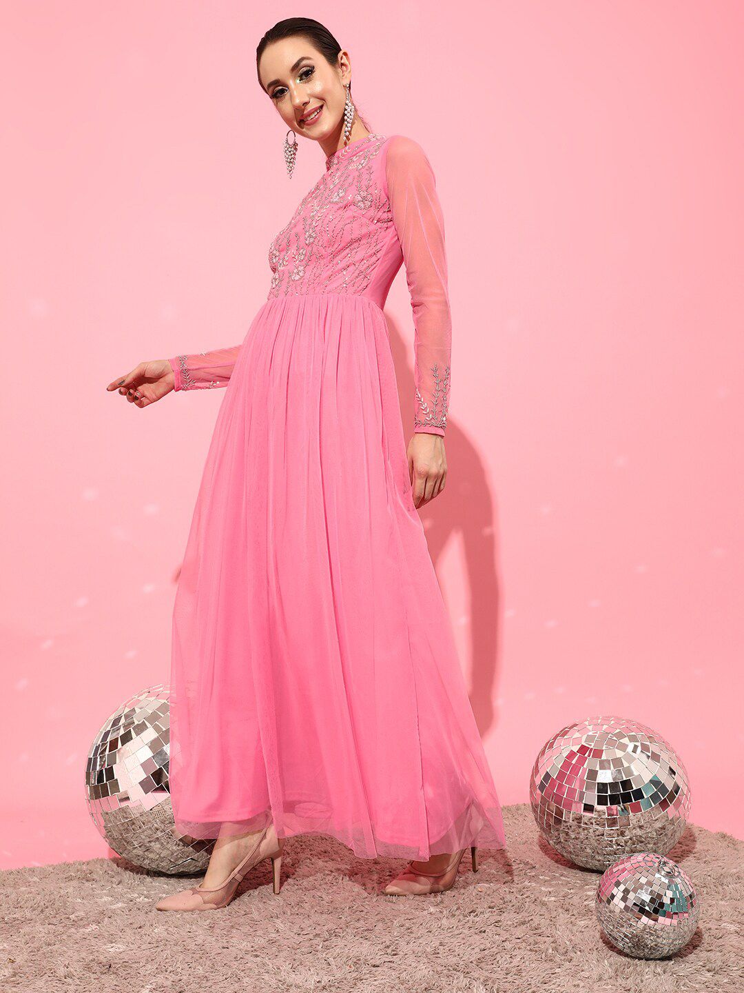 STREET 9 Pink Net Shirt Midi Dress