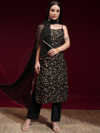 Vishudh Women Embroidered Kurta with Elasticated Pants and Dupatta
