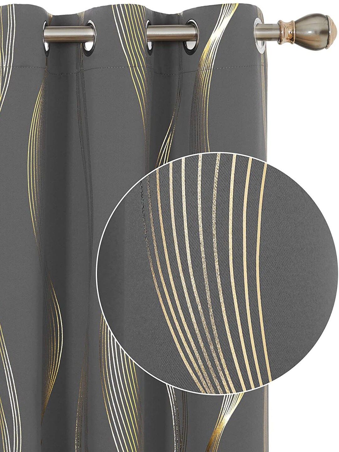 URBAN SPACE Gold Foil Grey & Gold-Toned Printed Black Out Door Curtain