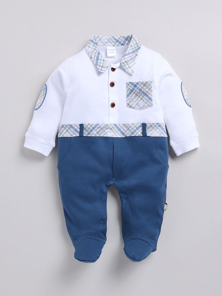 Moms Love Infant Boys Pocket Detail Checked Sleepsuit