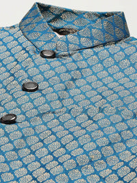 SOJANYA Men Pink Chikankari Pure Cotton Kurta with Churidar & Nehru Jacket