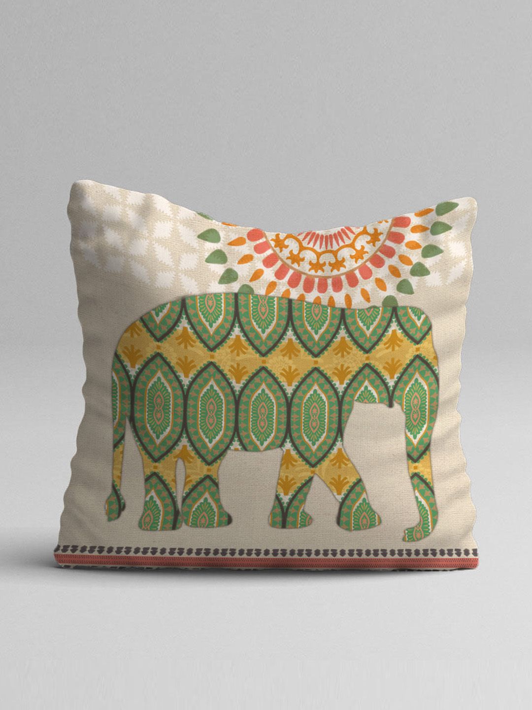 STITCHNEST Set of 5 Green & Red Ethnic Motifs Square Cushion Covers