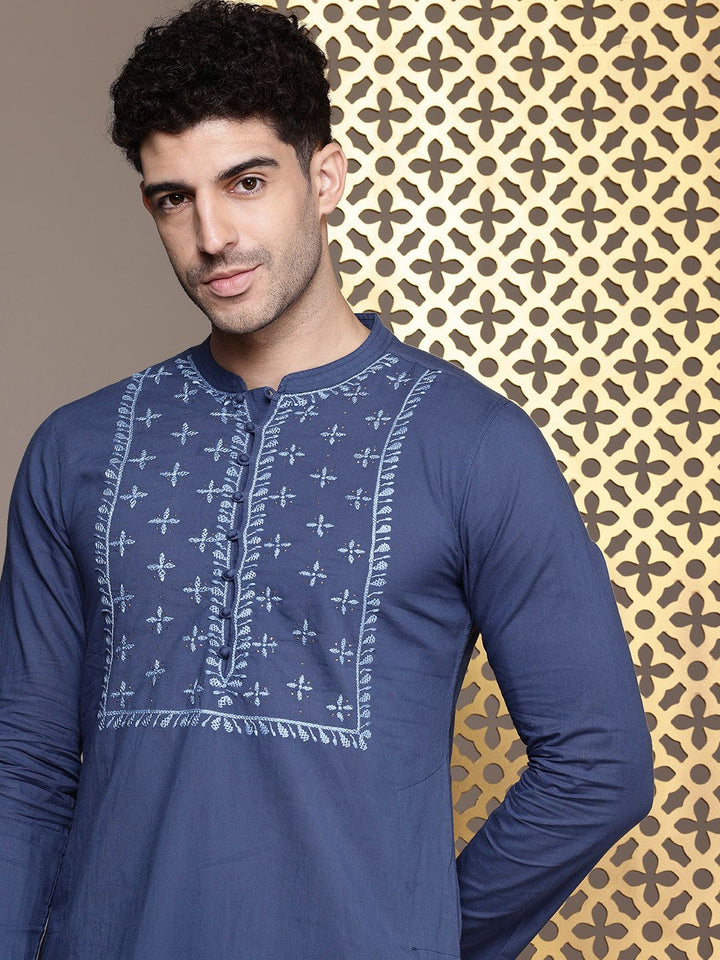 House of Pataudi Pure Cotton Embroidered Thread Work Jashn Kurta with Trousers