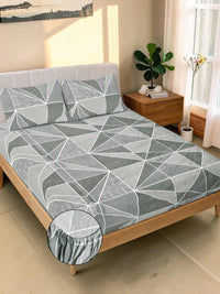 Moda Rapido X KLOTTHE Grey & White Geometric 300 TC King Bedsheet with 2 Pillow Covers