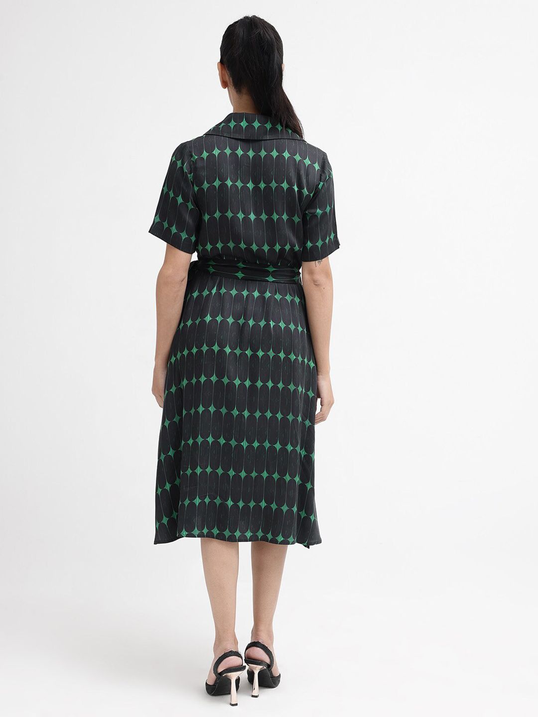 RAREISM Geometric Printed Cotton Shirt Dress