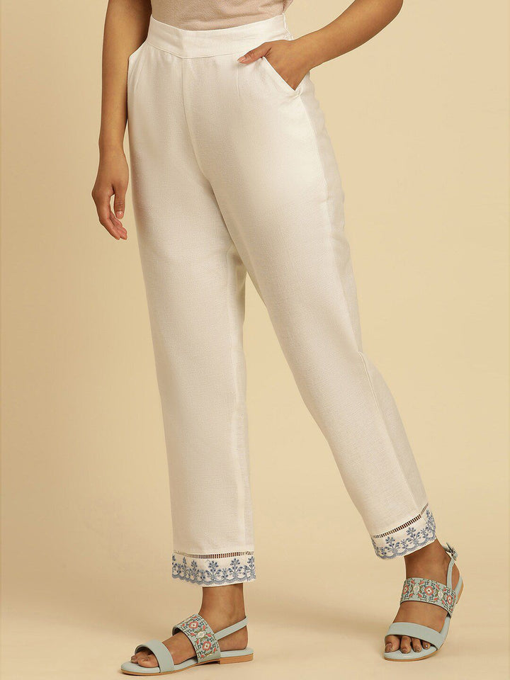 W Women Off White Straight Fit Ethnic Trouser
