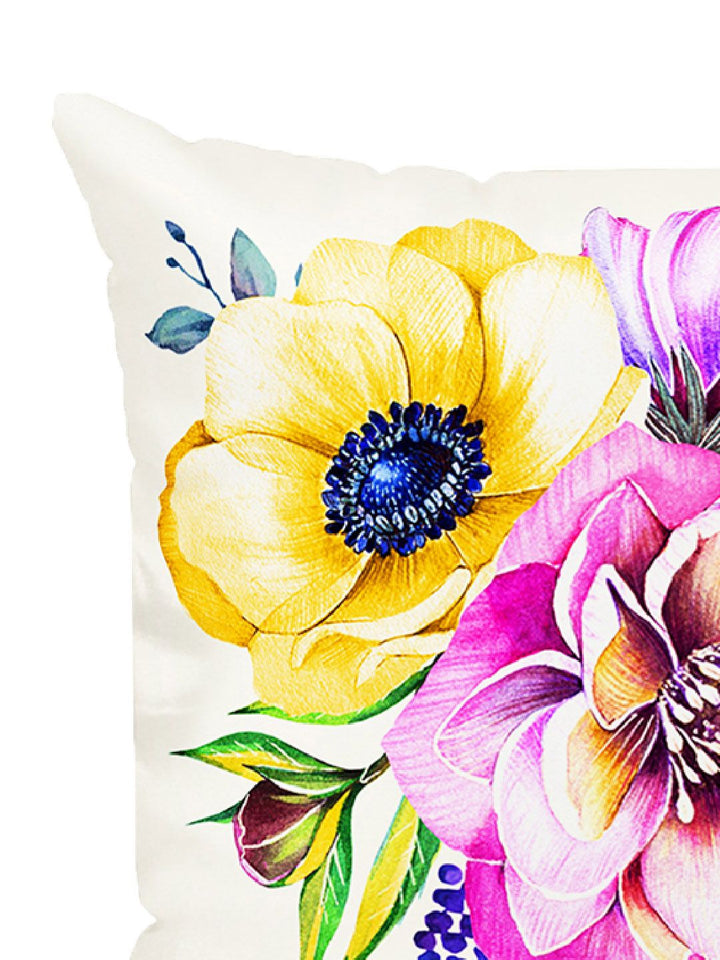 Story@home White & Blue 5 Pieces Floral Square Cushion Covers